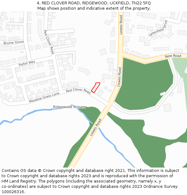 4, RED CLOVER ROAD, RIDGEWOOD, UCKFIELD, TN22 5FQ: Location map and indicative extent of plot