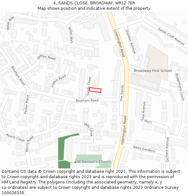 4, SANDS CLOSE, BROADWAY, WR12 7ER: Location map and indicative extent of plot