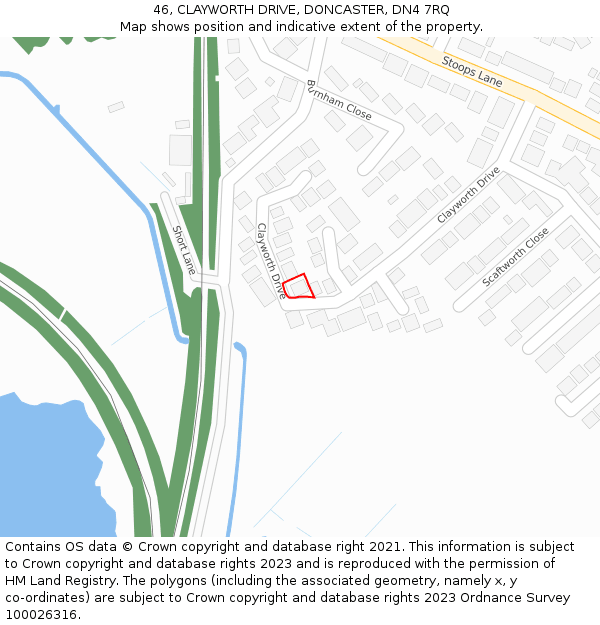 46, CLAYWORTH DRIVE, DONCASTER, DN4 7RQ: Location map and indicative extent of plot
