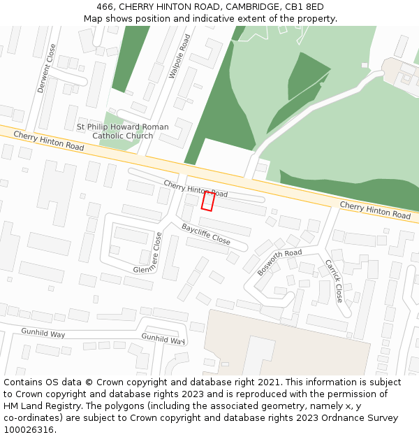 466, CHERRY HINTON ROAD, CAMBRIDGE, CB1 8ED: Location map and indicative extent of plot