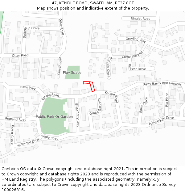 47, KENDLE ROAD, SWAFFHAM, PE37 8GT: Location map and indicative extent of plot