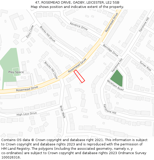 47, ROSEMEAD DRIVE, OADBY, LEICESTER, LE2 5SB: Location map and indicative extent of plot