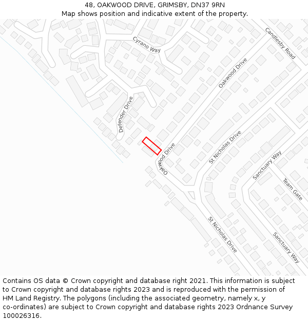 48, OAKWOOD DRIVE, GRIMSBY, DN37 9RN: Location map and indicative extent of plot