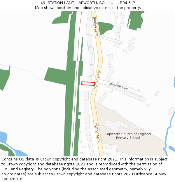 49, STATION LANE, LAPWORTH, SOLIHULL, B94 6LP: Location map and indicative extent of plot