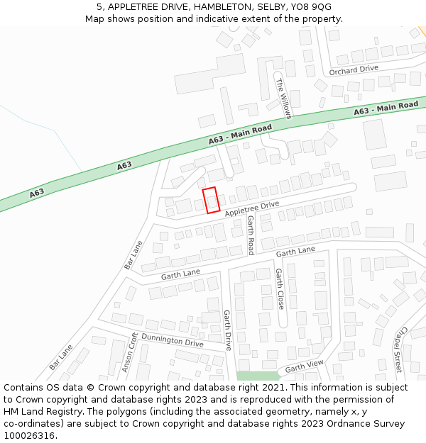 5, APPLETREE DRIVE, HAMBLETON, SELBY, YO8 9QG: Location map and indicative extent of plot