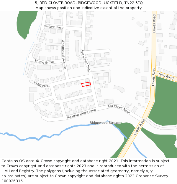 5, RED CLOVER ROAD, RIDGEWOOD, UCKFIELD, TN22 5FQ: Location map and indicative extent of plot