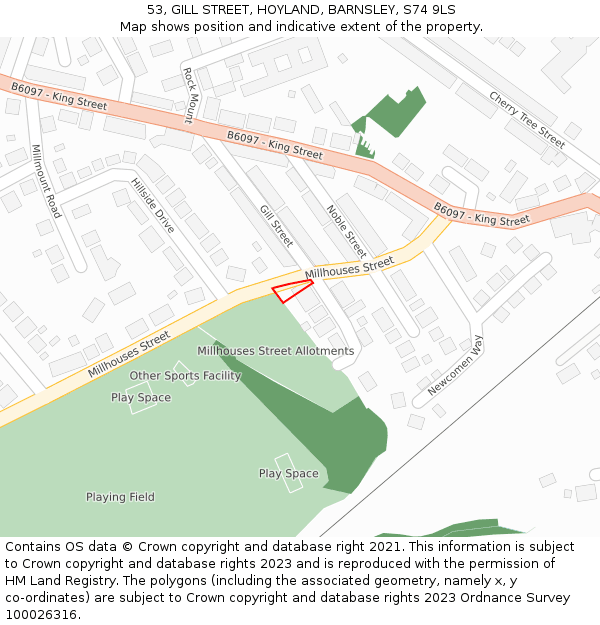 53, GILL STREET, HOYLAND, BARNSLEY, S74 9LS: Location map and indicative extent of plot