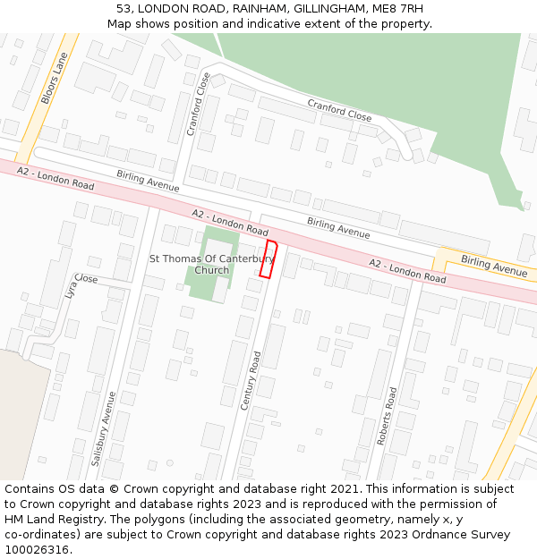 53, LONDON ROAD, RAINHAM, GILLINGHAM, ME8 7RH: Location map and indicative extent of plot