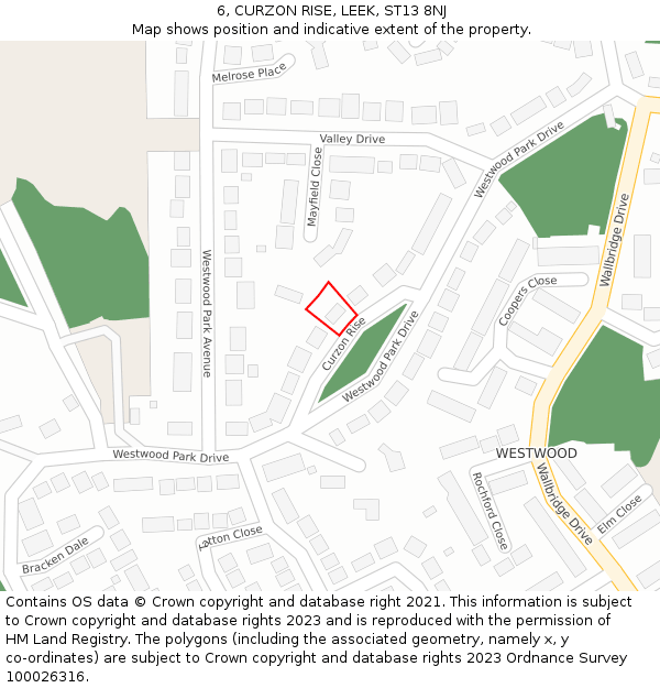 6, CURZON RISE, LEEK, ST13 8NJ: Location map and indicative extent of plot
