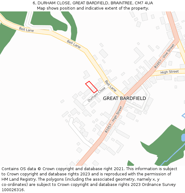 6, DURHAM CLOSE, GREAT BARDFIELD, BRAINTREE, CM7 4UA: Location map and indicative extent of plot