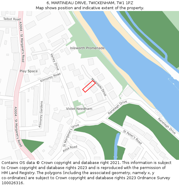 6, MARTINEAU DRIVE, TWICKENHAM, TW1 1PZ: Location map and indicative extent of plot