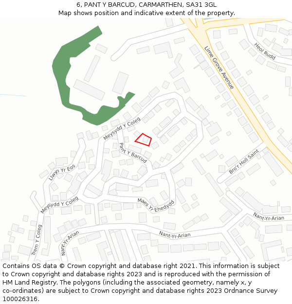 6, PANT Y BARCUD, CARMARTHEN, SA31 3GL: Location map and indicative extent of plot
