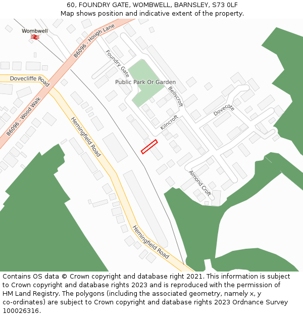60, FOUNDRY GATE, WOMBWELL, BARNSLEY, S73 0LF: Location map and indicative extent of plot