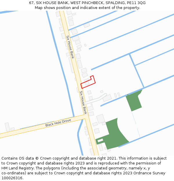 67, SIX HOUSE BANK, WEST PINCHBECK, SPALDING, PE11 3QG: Location map and indicative extent of plot