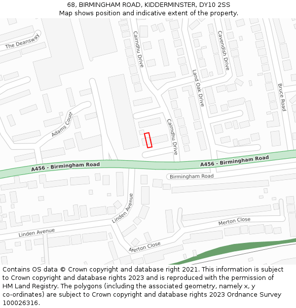 68, BIRMINGHAM ROAD, KIDDERMINSTER, DY10 2SS: Location map and indicative extent of plot
