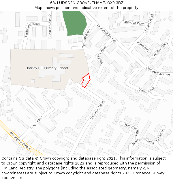 68, LUDSDEN GROVE, THAME, OX9 3BZ: Location map and indicative extent of plot