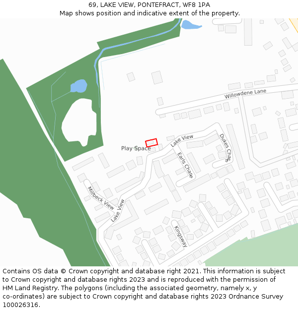 69, LAKE VIEW, PONTEFRACT, WF8 1PA: Location map and indicative extent of plot