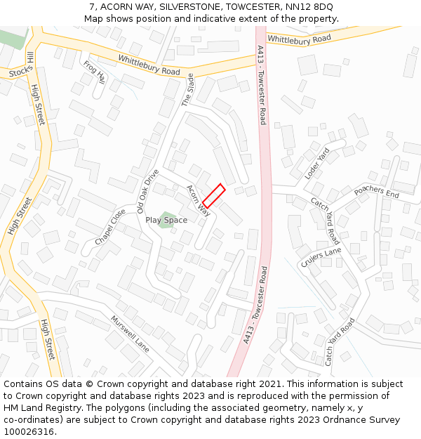 7, ACORN WAY, SILVERSTONE, TOWCESTER, NN12 8DQ: Location map and indicative extent of plot