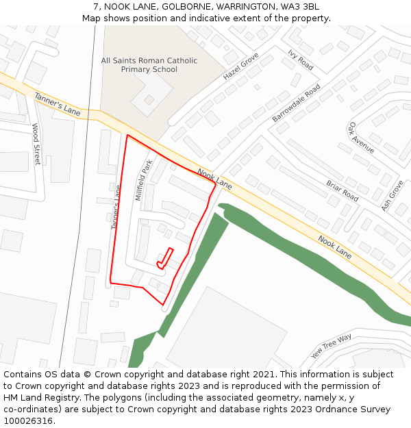 7, NOOK LANE, GOLBORNE, WARRINGTON, WA3 3BL: Location map and indicative extent of plot