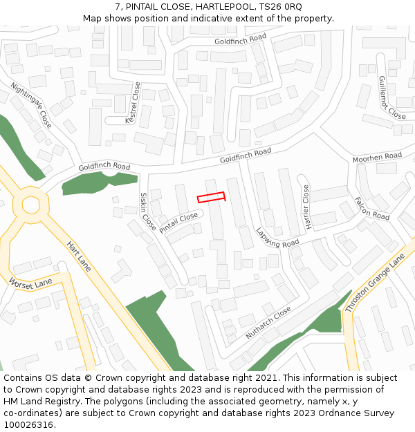 7, PINTAIL CLOSE, HARTLEPOOL, TS26 0RQ: Location map and indicative extent of plot