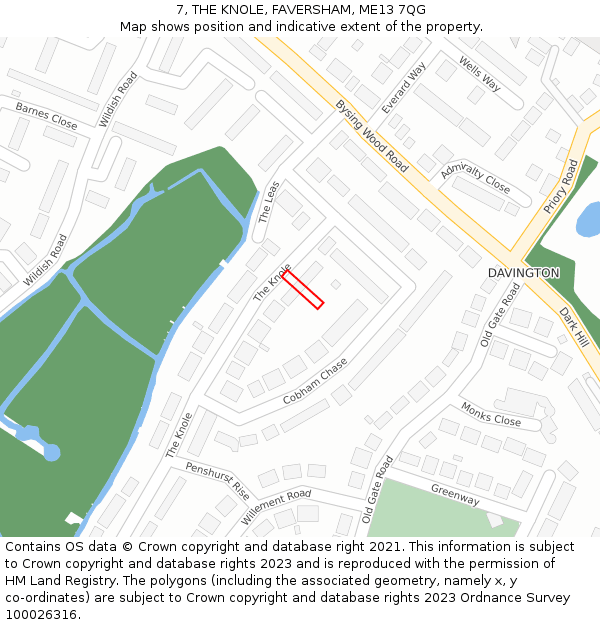 7, THE KNOLE, FAVERSHAM, ME13 7QG: Location map and indicative extent of plot