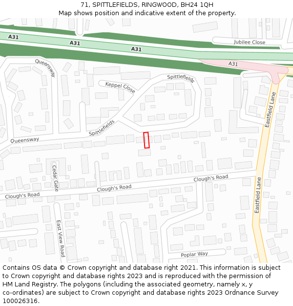71, SPITTLEFIELDS, RINGWOOD, BH24 1QH: Location map and indicative extent of plot