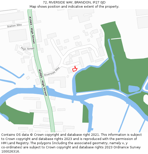 72, RIVERSIDE WAY, BRANDON, IP27 0JD: Location map and indicative extent of plot