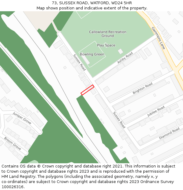 73, SUSSEX ROAD, WATFORD, WD24 5HR: Location map and indicative extent of plot