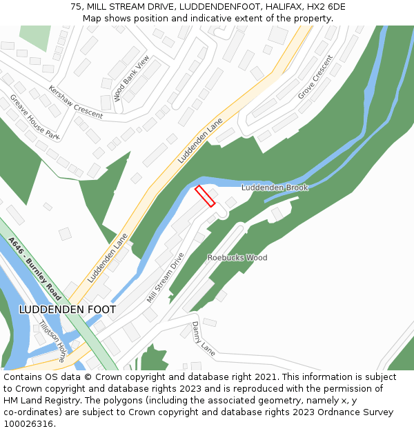 75, MILL STREAM DRIVE, LUDDENDENFOOT, HALIFAX, HX2 6DE: Location map and indicative extent of plot
