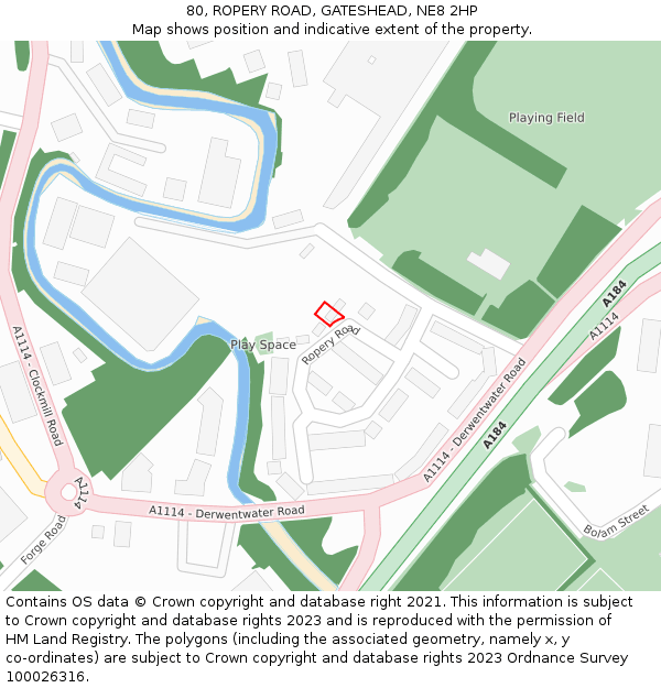 80, ROPERY ROAD, GATESHEAD, NE8 2HP: Location map and indicative extent of plot
