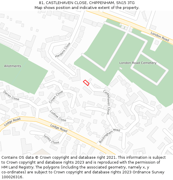 81, CASTLEHAVEN CLOSE, CHIPPENHAM, SN15 3TG: Location map and indicative extent of plot