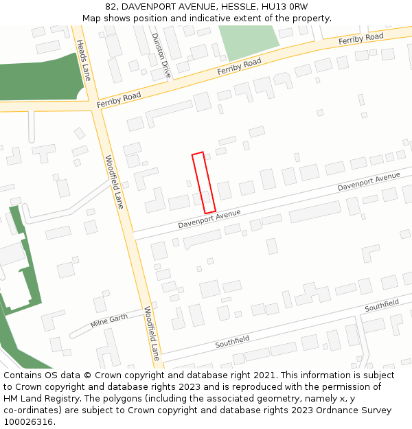82, DAVENPORT AVENUE, HESSLE, HU13 0RW: Location map and indicative extent of plot