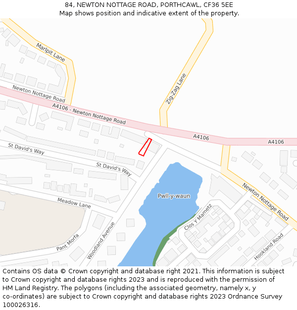 84, NEWTON NOTTAGE ROAD, PORTHCAWL, CF36 5EE: Location map and indicative extent of plot
