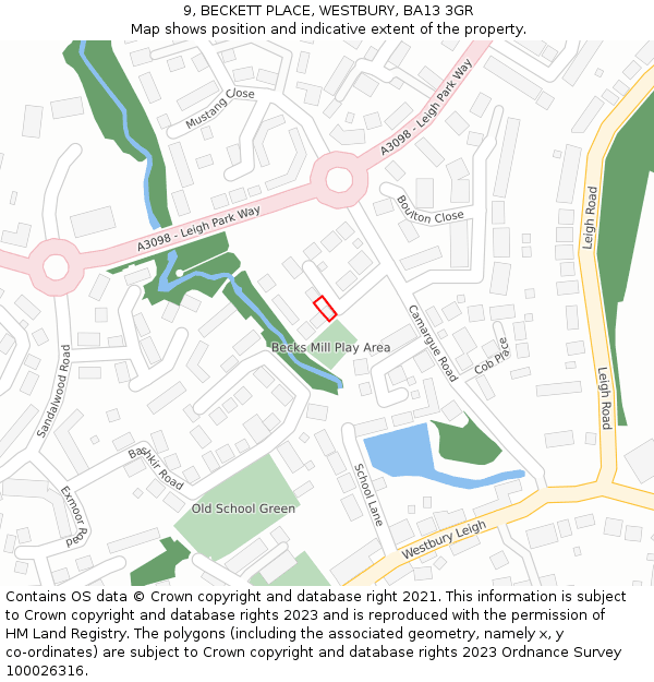 9, BECKETT PLACE, WESTBURY, BA13 3GR: Location map and indicative extent of plot