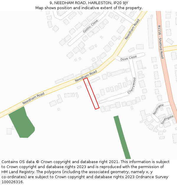9, NEEDHAM ROAD, HARLESTON, IP20 9JY: Location map and indicative extent of plot