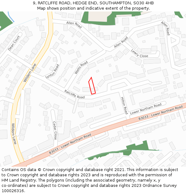 9, RATCLIFFE ROAD, HEDGE END, SOUTHAMPTON, SO30 4HB: Location map and indicative extent of plot