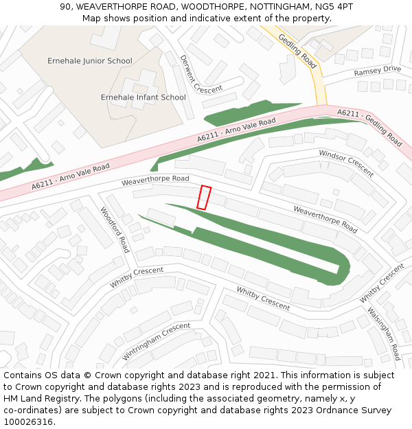 90, WEAVERTHORPE ROAD, WOODTHORPE, NOTTINGHAM, NG5 4PT: Location map and indicative extent of plot