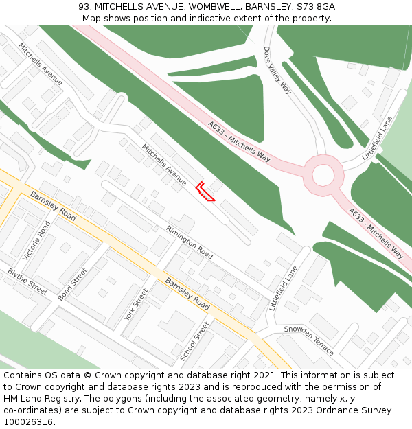 93, MITCHELLS AVENUE, WOMBWELL, BARNSLEY, S73 8GA: Location map and indicative extent of plot