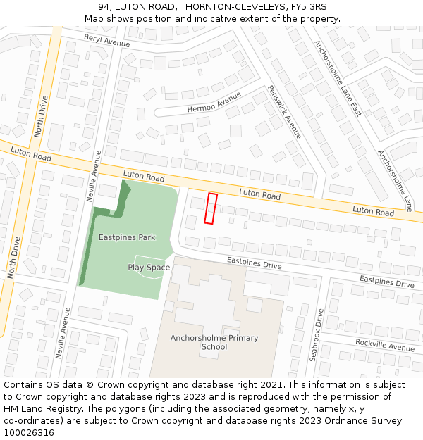 94, LUTON ROAD, THORNTON-CLEVELEYS, FY5 3RS: Location map and indicative extent of plot