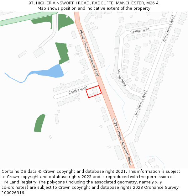 97, HIGHER AINSWORTH ROAD, RADCLIFFE, MANCHESTER, M26 4JJ: Location map and indicative extent of plot