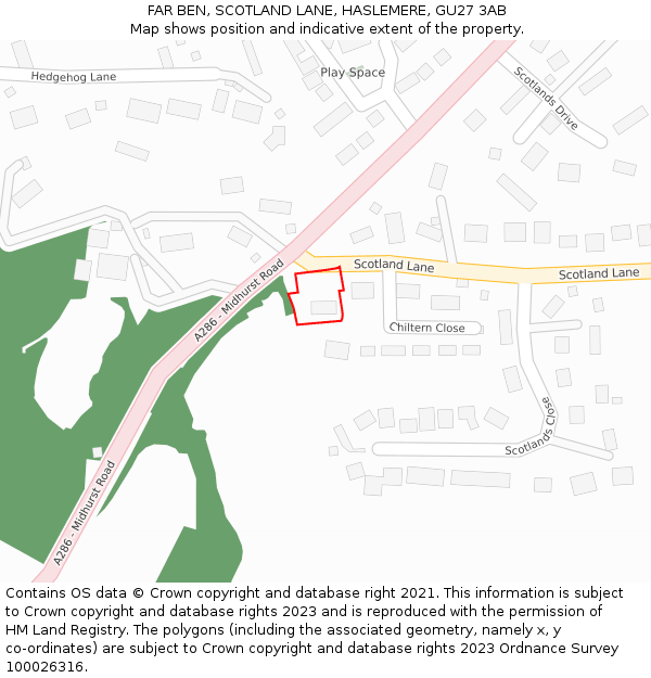 FAR BEN, SCOTLAND LANE, HASLEMERE, GU27 3AB: Location map and indicative extent of plot
