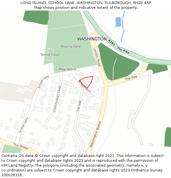 LONG ISLAND, SCHOOL LANE, WASHINGTON, PULBOROUGH, RH20 4AP: Location map and indicative extent of plot