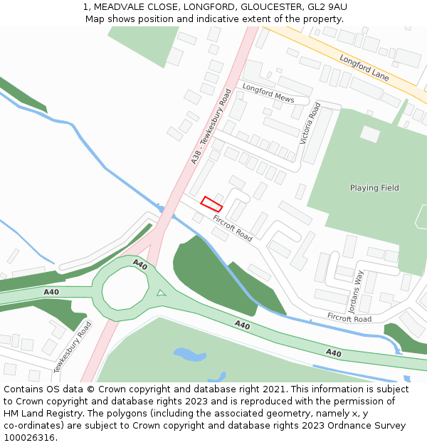 1, MEADVALE CLOSE, LONGFORD, GLOUCESTER, GL2 9AU: Location map and indicative extent of plot