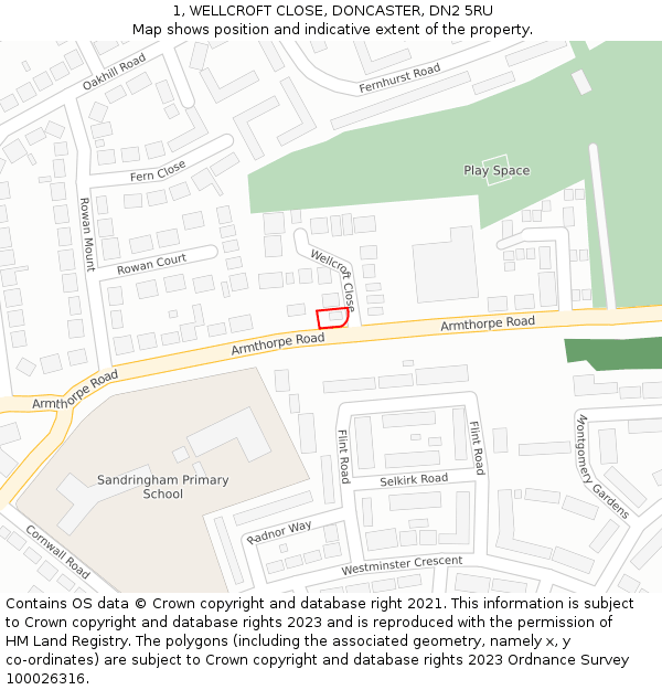 1, WELLCROFT CLOSE, DONCASTER, DN2 5RU: Location map and indicative extent of plot