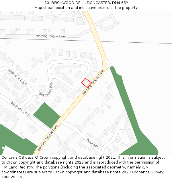 10, BIRCHWOOD DELL, DONCASTER, DN4 6SY: Location map and indicative extent of plot