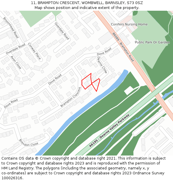 11, BRAMPTON CRESCENT, WOMBWELL, BARNSLEY, S73 0SZ: Location map and indicative extent of plot