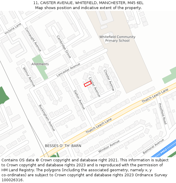 11, CAISTER AVENUE, WHITEFIELD, MANCHESTER, M45 6EL: Location map and indicative extent of plot