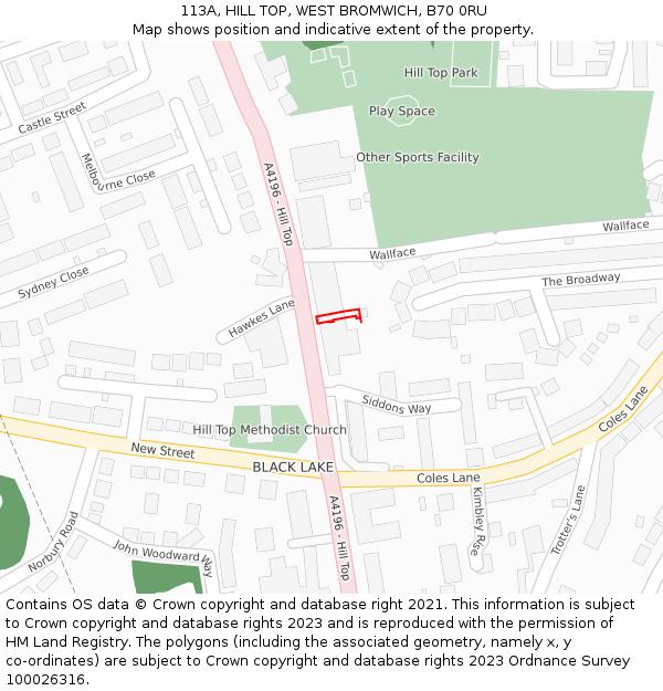 113A, HILL TOP, WEST BROMWICH, B70 0RU: Location map and indicative extent of plot