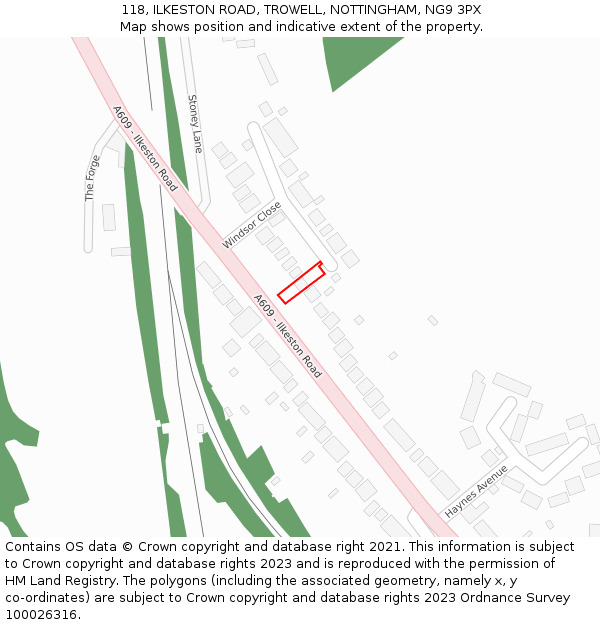 118, ILKESTON ROAD, TROWELL, NOTTINGHAM, NG9 3PX: Location map and indicative extent of plot