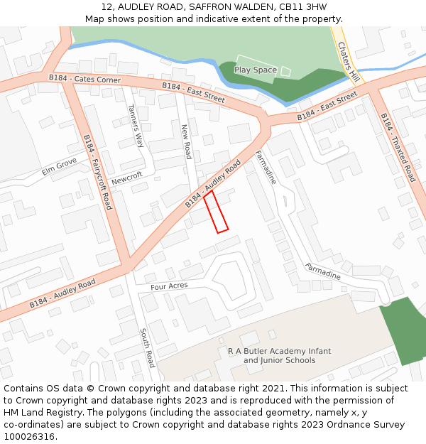 12, AUDLEY ROAD, SAFFRON WALDEN, CB11 3HW: Location map and indicative extent of plot